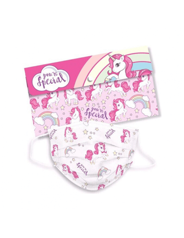 MASCARILLA QUIRÚRGICA 6 A 12 AÑOS 5 UNIDADES + FUNDA UNICORNIO