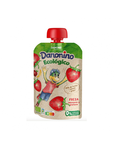 DANONINO POUCH ECOLÓGICO FRESA, MANZANA Y PLÁTANO 90 G