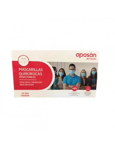 APOSÁN MASCARILLA QUIRÚRGICA IIR AZUL 20 UNIDADES