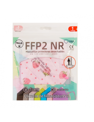 MASCARILLA FFP2 NR ROSA FRESAS INFANTIL 1 UNIDAD