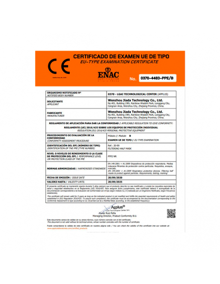 JIADA MASCARILLA FFP2 CERTIFICADA COLOR LILA 20 UNIDADES