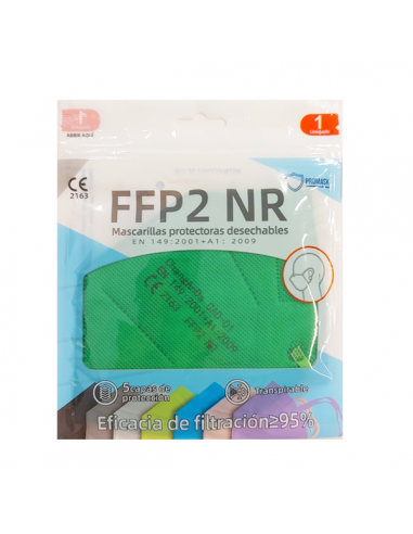MASCARILLA FFP2 NR VERDE ADULTO 1 UNIDAD
