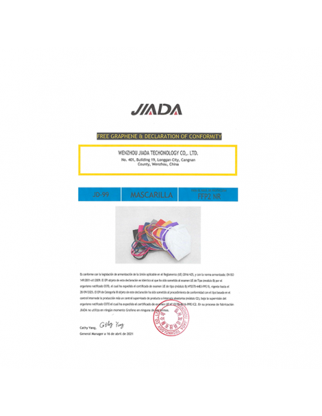 JIADA MASCARILLA FFP2 CERTIFICADA COLOR NEGRO 100 UNIDADES