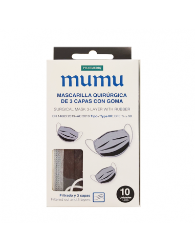 MUMU MASCARILLA QUIRÚRGICA COLOR NEGRO 10 UNIDADES