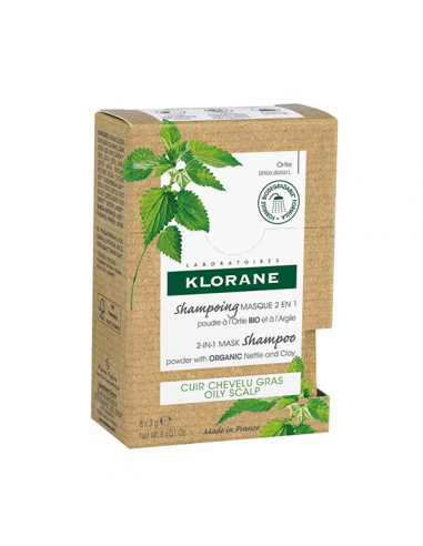 KLORANE CHAMPÚ MASCARILLA ORTIGA Y ARCILLA 8 SOBRES