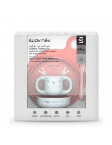 SUAVINEX VAJILLA INFANTIL ROSA FIRST BOOO! + 6 MESES