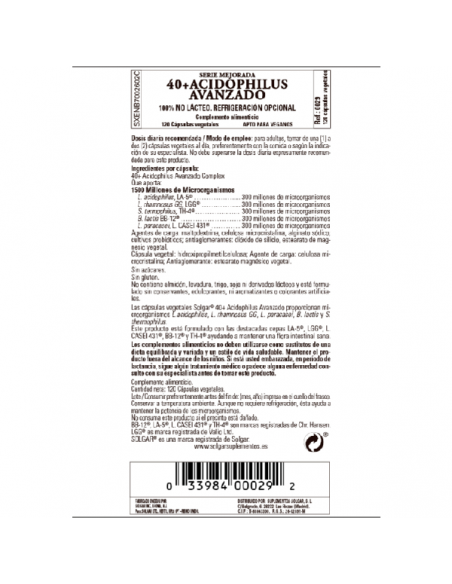 SOLGAR 40 PLUS ACIDOPHILUS AVANZADO 120 CAPS